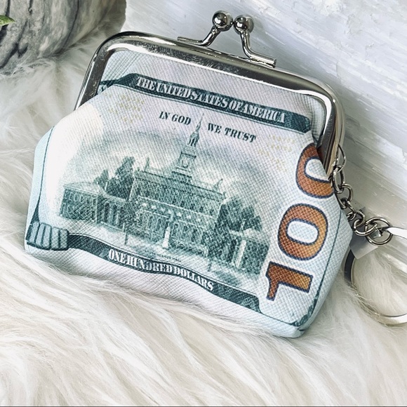 🌟🌟SOLD ☀️☀️MONEY PATTERN PURSE Ben Franklin COIN WALLET keyring pouch CHANGE t - Picture 6 of 9